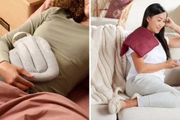 A women wear a heating pad.